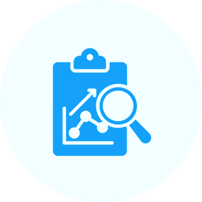 Analytics clipboard with magnifying glass icon